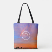 Tote Bag Monogramme Orange Bleu Coucher de soleil Rainbow P (Dos)