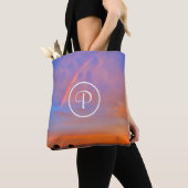 Tote Bag Monogramme Orange Bleu Coucher de soleil Rainbow P (De près)