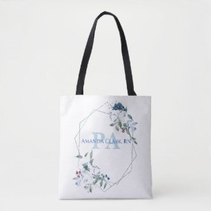 Tote Bag Monogramme PA personnalisé bleu floral