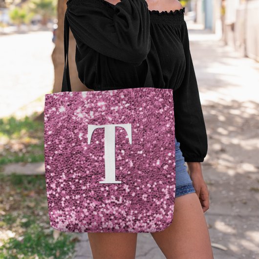Tote Bag Monogramme Pailleté Faux Rose Fruité Bokeh