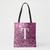 Tote Bag Monogramme Pailleté Faux Rose Fruité Bokeh (Devant)