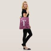 Tote Bag Monogramme Pailleté Faux Rose Fruité Bokeh (Sur le modèle)