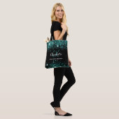 Tote Bag Monogramme pailleté vert sarcelle noir (Sur le modèle)