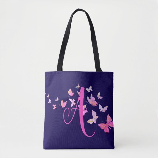 Tote Bag Monogramme Papillon bleu rose (Devant)