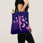 Tote Bag Monogramme Papillon bleu rose (De près)