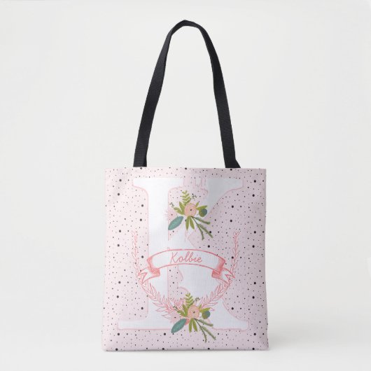 Tote Bag Monogramme Peacht rose Random Dot & Boho Floral (Devant)
