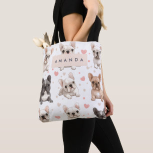 Tote Bag Monogramme Personalized Adorable French Bulldog