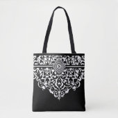 Tote Bag Monogramme personnalisable en noir et blanc orange (Devant)