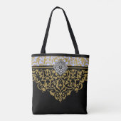 Tote Bag Monogramme personnalisable Ornate Black & Gold Fou (Dos)