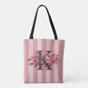 Tote Bag Monogramme personnalisable Roses de chou à rayures