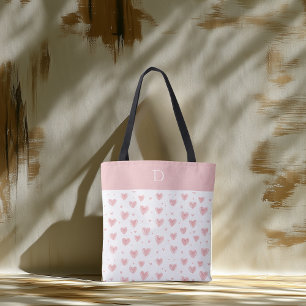 Tote Bag Monogramme personnalisé avec Motif de coeur rose