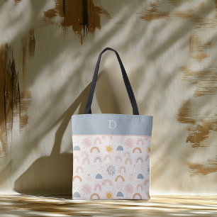 Tote Bag Monogramme personnalisé avec Pastel Rainbow & Sun 
