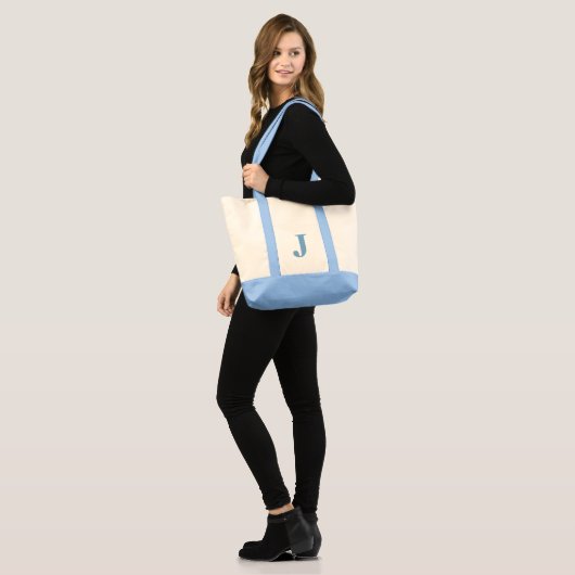 Tote Bag Monogramme personnalisé BLEU CLAIR + FOURRE-TOUT N (Devant (modèle))