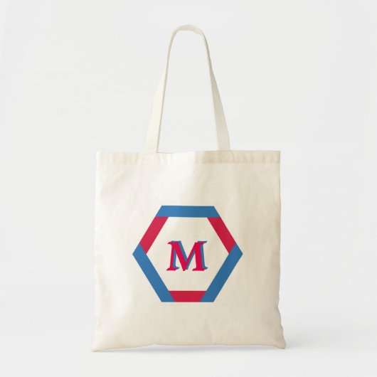 Tote Bag Monogramme personnalisé bleu et rose Hexa arrondi (Devant)