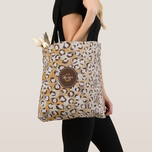 Tote Bag Monogramme personnalisé Cheetah Imprimer Motif ani (De près)