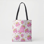 Tote Bag Monogramme personnalisé de fraises roses (Devant)