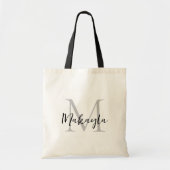 Tote Bag Monogramme Personnalisé Élégant Moderne Noir (Devant)