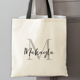 Tote Bag Monogramme Personnalisé Élégant Moderne Noir