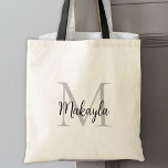 Tote Bag Monogramme Personnalisé Élégant Moderne Noir<br><div class="desc">Ce sac fourre-tout moderne et élégant présente un monogramme stylé et un nom en typographie script. Il est facilement personnalisable et fera un excellent cadeau pour vos demoiselles d'honneur,  vos témoins,  les mères de la mariée et du marié,  et la petite fille d'honneur apprécieront tous ce cadeau attentionné.</div>
