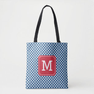 Tote Bag Monogramme personnalisé En vichy couleur bleu pay