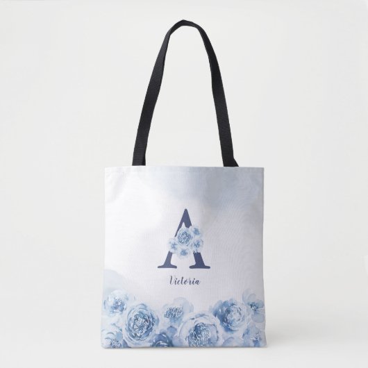 Tote Bag Monogramme personnalisé femme d'accueil fleurie bl (Devant)