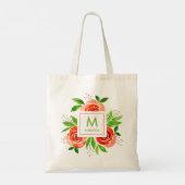 Tote Bag Monogramme personnalisé Fleurs aquarelles pêche (Dos)