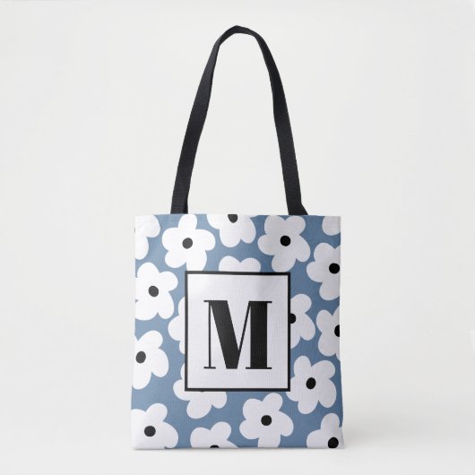 Tote Bag Monogramme personnalisé Fleurs blanches rétro (Devant)