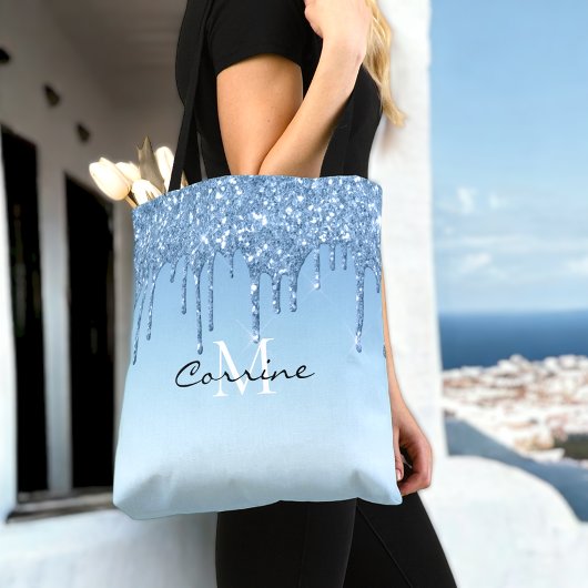 Tote Bag Monogramme personnalisé Ice Blue Parties scintilla