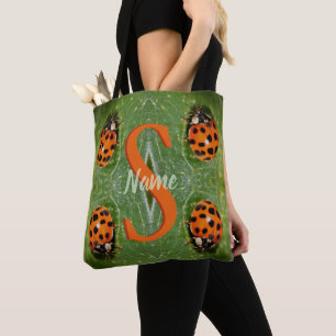 Tote Bag Monogramme personnalisé initial nom Art coccinelle