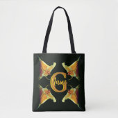 Tote Bag Monogramme personnalisé initial Nom Fleurs de Lys (Devant)