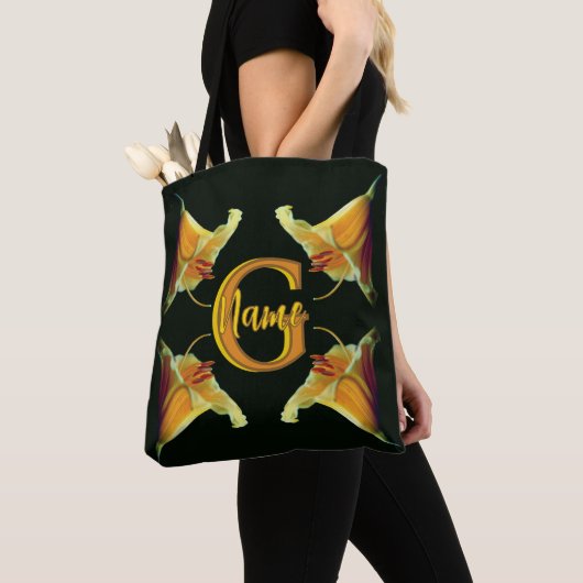 Tote Bag Monogramme personnalisé initial Nom Fleurs de Lys (De près)