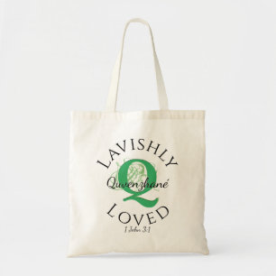 Tote Bag Monogramme personnalisé LAVISHLY LOVED Green Q
