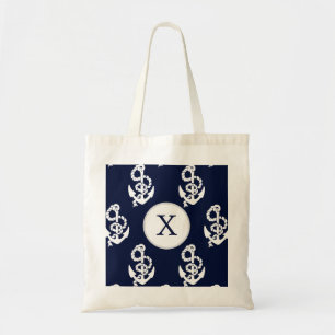 Tote Bag Monogramme personnalisé Marine Ancre bleue Nautiqu