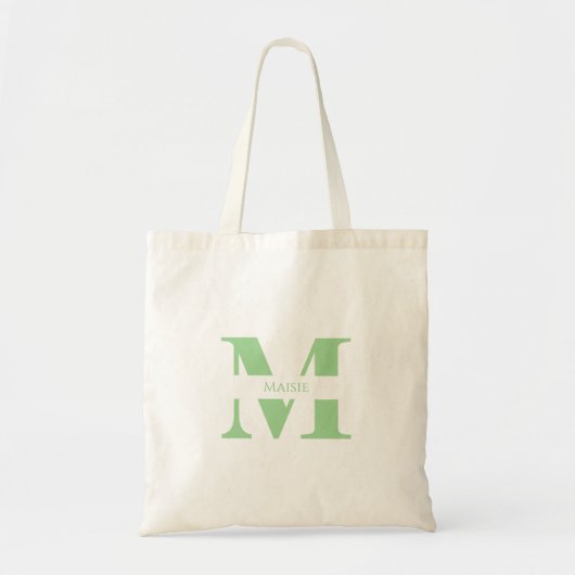 Tote Bag Monogramme personnalisé moderne élégant Sage Green (Devant)