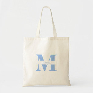 Tote Bag Monogramme Personnalisé Moderne et Mignon Bleu Pas