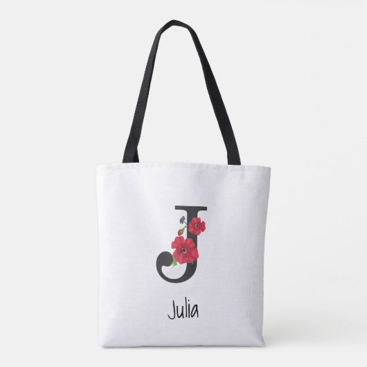 Tote Bag monogramme personnalisé modifiable j texte fleur r (Dos)
