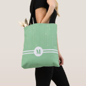 Tote Bag Monogramme personnalisé motif à bandes vertes (De près)