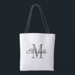 Tote Bag monogramme personnalisé noir et blanc réversible<br><div class="desc">Sac fourre-tout réversible monogramme personnalisé noir et blanc. Sac à bandoulière élégant pour le shopping, l'épicerie, le bureau, les livres, les sports, le mariage et plus. Modèle de design de typographie noir et blanc classique. Impression recto verso avec poignées noires. Idées cadeaux d'anniversaire classe pour les femmes et les filles....</div>