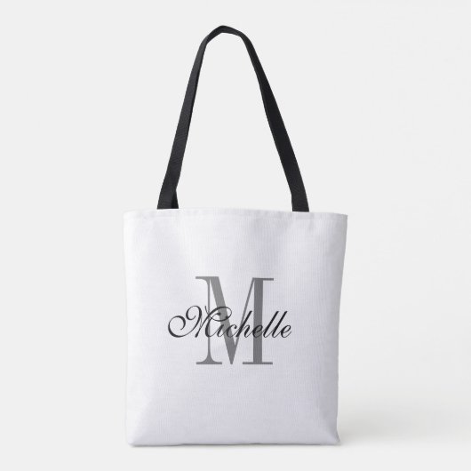 Tote Bag monogramme personnalisé noir et blanc réversible (Dos)