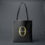 Tote Bag Monogramme personnalisé Nom du script Black White<br><div class="desc">Ce monogramme élégant et design de nom de script peut être offert en cadeau pour un anniversaire, mariage, douche nuptiale, anniversaire, fête des mères ou toute occasion. Il peut être personnalisé avec l'initiale et le nom de la personne. Vous pouvez modifier la police, la couleur de police, la taille de...</div>