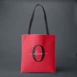 Tote Bag Monogramme personnalisé Nom du script Rouge Noir B<br><div class="desc">Ce monogramme élégant et design de nom de script peut être offert en cadeau pour un anniversaire, mariage, douche nuptiale, anniversaire, fête des mères ou toute occasion. Il peut être personnalisé avec l'initiale et le nom de la personne. Vous pouvez modifier la police, la couleur de police, la taille de...</div>