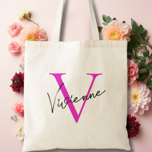 Tote Bag Monogramme personnalisé rose élégant moderne