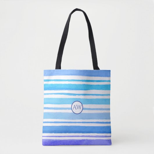 Tote Bag Monogramme personnalisé Vagues marines nautiques (Devant)