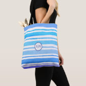 Tote Bag Monogramme personnalisé Vagues marines nautiques (De près)