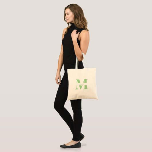 Tote Bag Monogramme Personnalisé Vert Sauge Élégant Moderne (Devant (modèle))
