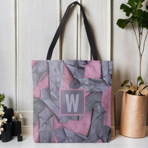Tote Bag monogramme personnalisé violet géométrique abstrai