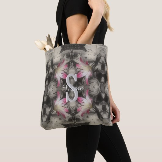 Tote Bag Monogramme personnalisé Vos initiales Nom Lys (De près)
