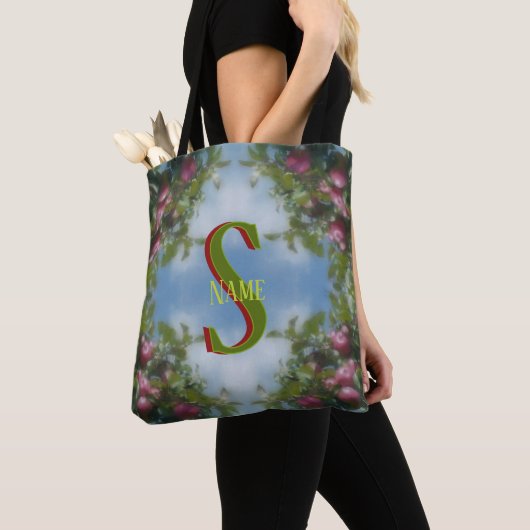 Tote Bag Monogramme personnalisé Votre initiale Nom Pommes (De près)