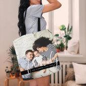 Tote Bag Monogramme photo familiale moderne et date de créa