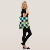 Tote Bag Monogramme Plaid de contrôle de buffle bleu vert e (Sur le modèle)